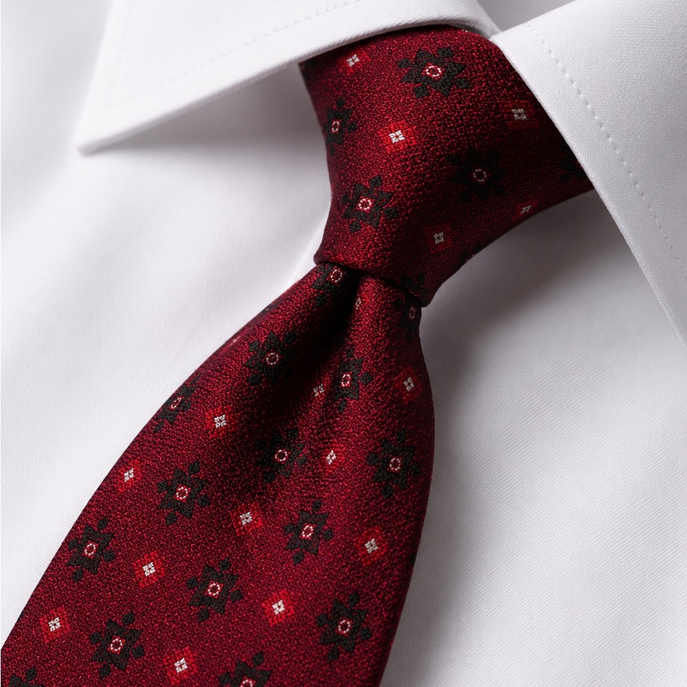 Isaia Burgundy Red Floral Medallion Silk Tie - Picture 6 of 10